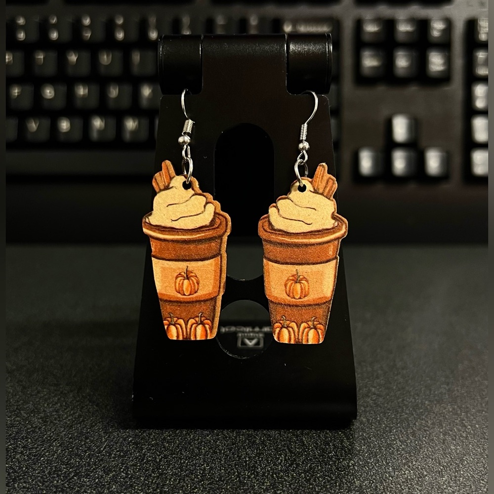 Pumpkin Spice Latte Wooden Earrings ☕️ 🎃🍁